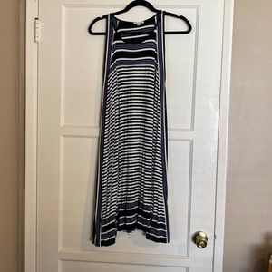 Black blue and white striped sleeveless dress
